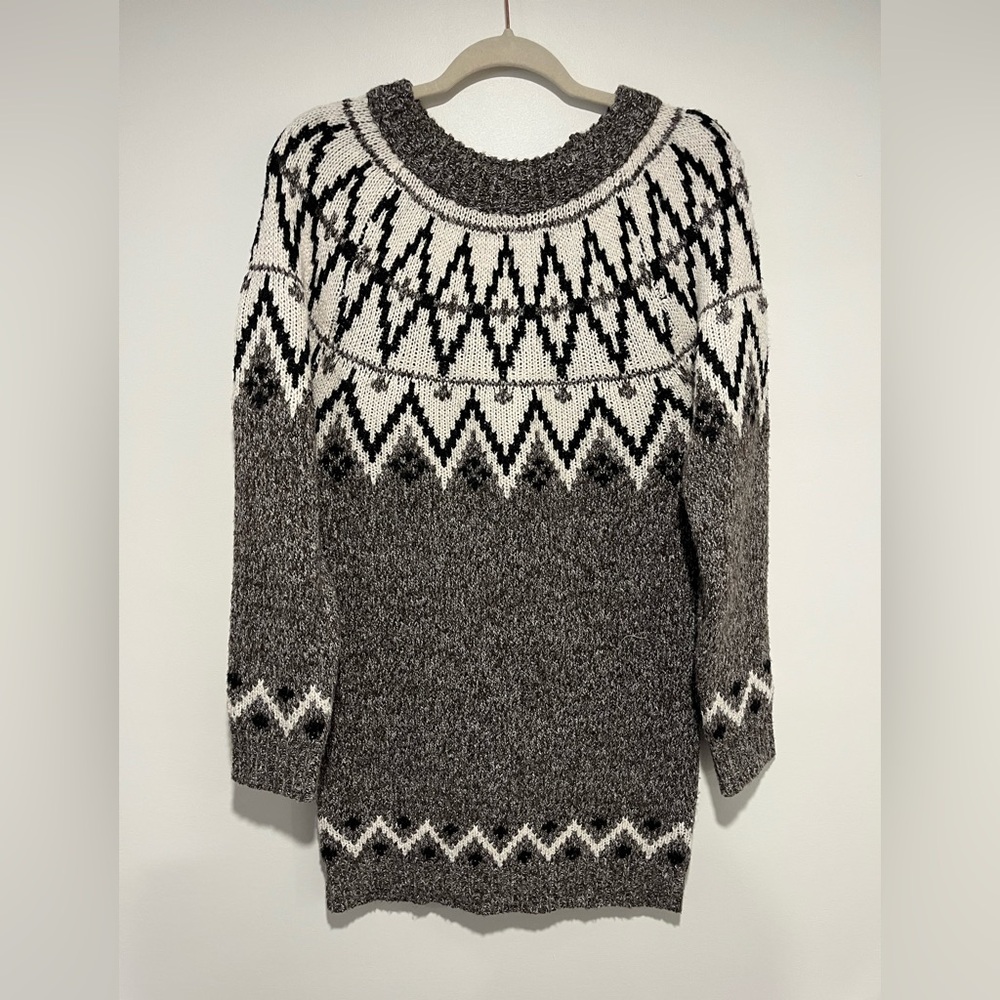 Line & Dot Apres Gray and White Fair Isle Crewneck Sweater Dress - Picture 4 of 7